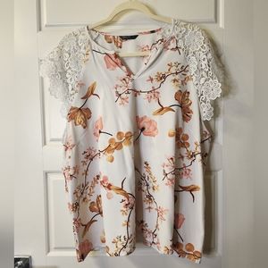 SHEIN‎ Curve 4XL White Pink Orange Floral Lace Top